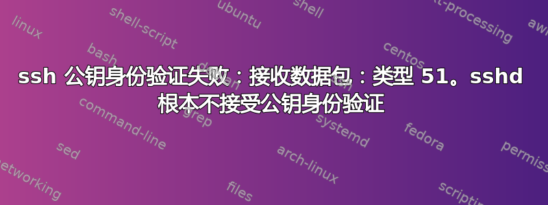 ssh 公钥身份验证失败：接收数据包：类型 51。sshd 根本不接受公钥身份验证