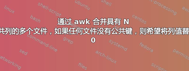 通过 awk 合并具有 N 个公共列的多个文件，如果任何文件没有公共键，则希望将列值替换为 0