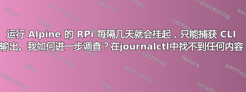 运行 Alpine 的 RPi 每隔几天就会挂起，只能捕获 CLI 输出。我如何进一步调查？在journalctl中找不到任何内容