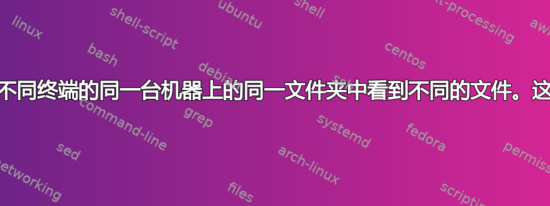 “ls”在两个不同终端的同一台机器上的同一文件夹中看到不同的文件。这怎么可能？