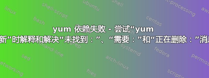 yum 依赖失败 - 尝试“yum 更新”时解释和解决“未找到：”、“需要：”和“正在删除：”消息