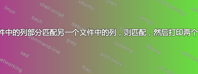 如果一个文件中的列部分匹配另一个文件中的列，则匹配，然后打印两个文件中的列