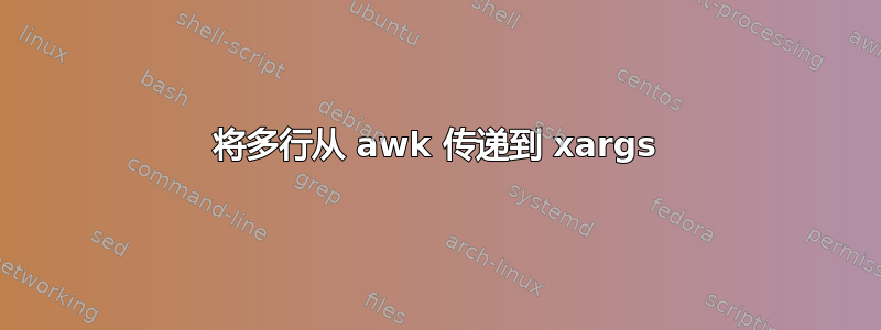 将多行从 awk 传递到 xargs