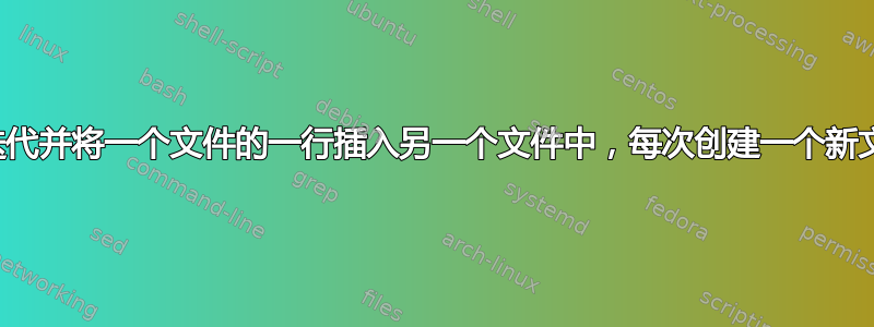 如何迭代并将一个文件的一行插入另一个文件中，每次创建一个新文件？