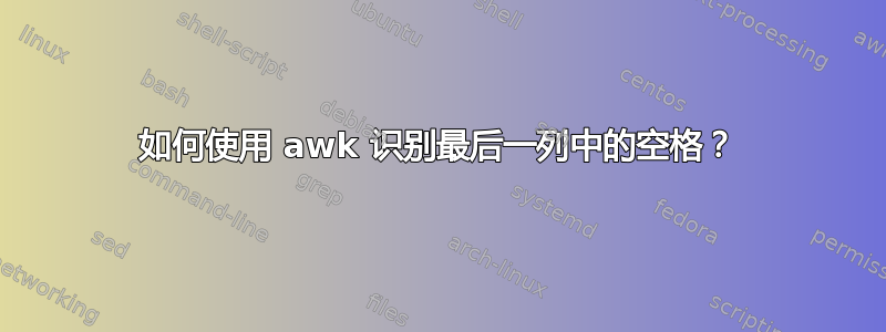 如何使用 awk 识别最后一列中的空格？