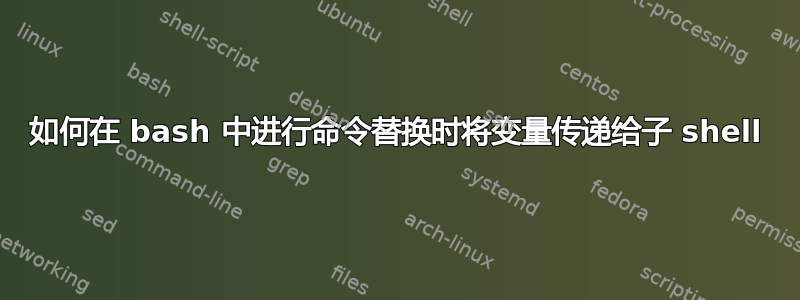 如何在 bash 中进行命令替换时将变量传递给子 shell