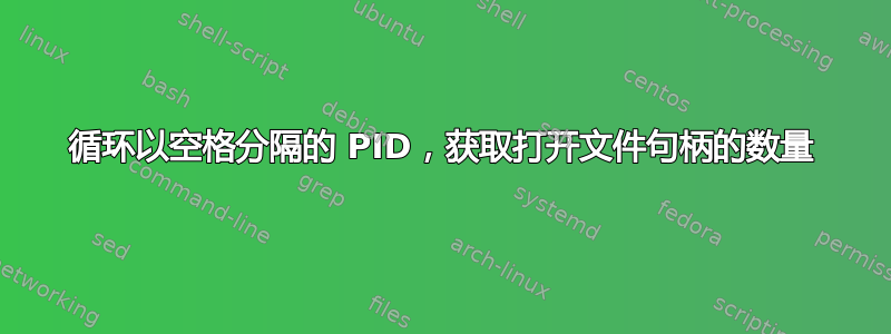 循环以空格分隔的 PID，获取打开文件句柄的数量