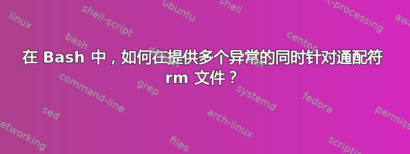 在 Bash 中，如何在提供多个异常的同时针对通配符 rm 文件？