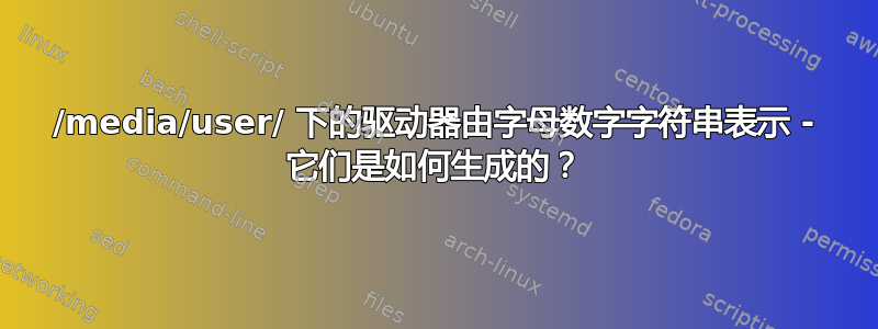 /media/user/ 下的驱动器由字母数字字符串表示 - 它们是如何生成的？