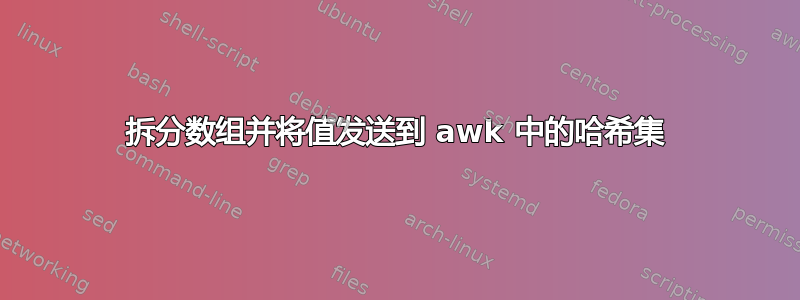 拆分数组并将值发送到 awk 中的哈希集