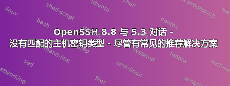 OpenSSH 8.8 与 5.3 对话 - 没有匹配的主机密钥类型 - 尽管有常见的推荐解决方案