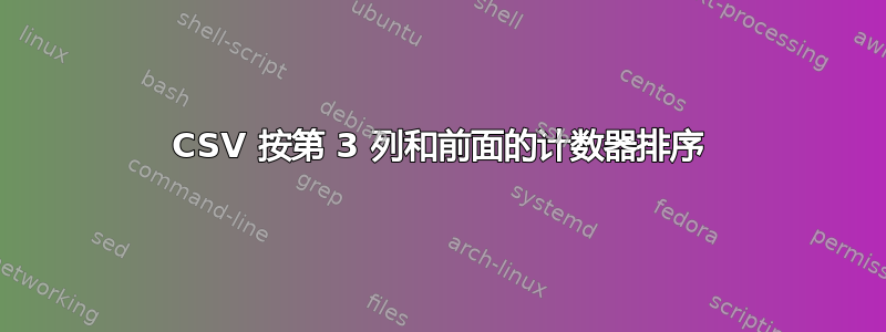 CSV 按第 3 列和前面的计数器排序