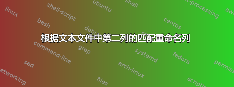 根据文本文件中第二列的匹配重命名列