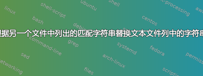 根据另一个文件中列出的匹配字符串替换文本文件列中的字符串