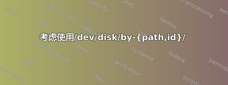 考虑使用/dev/disk/by-{path,id}/