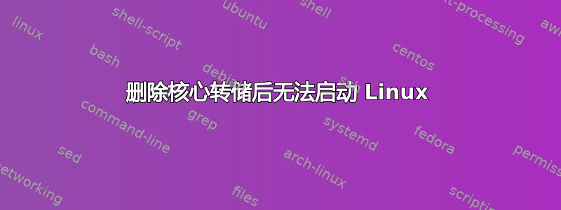 删除核心转储后无法启动 Linux