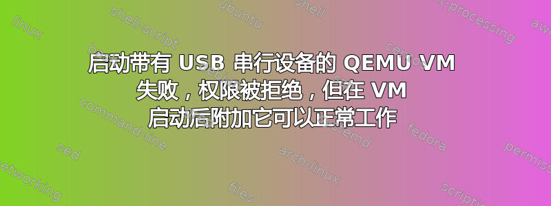 启动带有 USB 串行设备的 QEMU VM 失败，权限被拒绝，但在 VM 启动后附加它可以正常工作