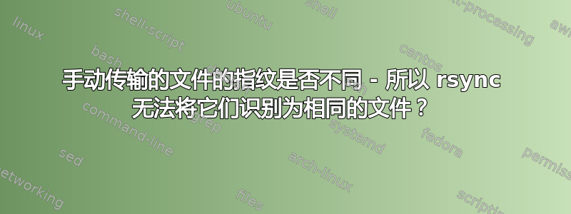 手动传输的文件的指纹是否不同 - 所以 rsync 无法将它们识别为相同的文件？