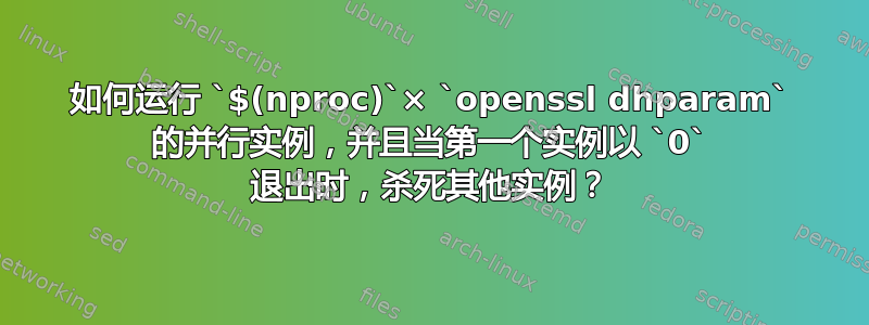 如何运行 `$(nproc)`× `openssl dhparam` 的并行实例，并且当第一个实例以 `0` 退出时，杀死其他实例？