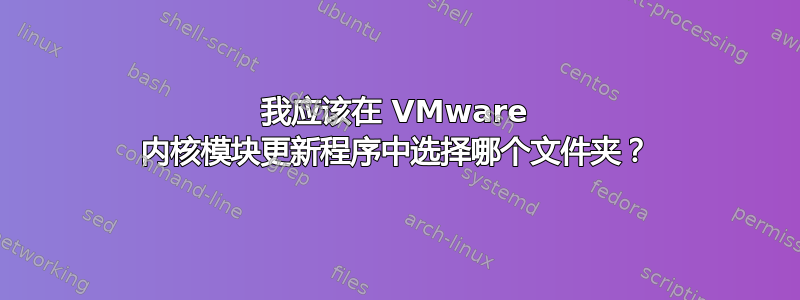 我应该在 VMware 内核模块更新程序中选择哪个文件夹？