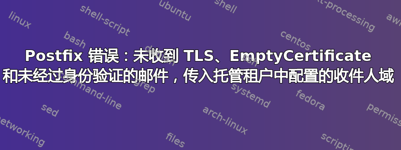 Postfix 错误：未收到 TLS、EmptyCertificate 和未经过身份验证的邮件，传入托管租户中配置的收件人域