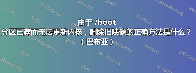 由于 /boot 分区已满而无法更新内核，删除旧映像的正确方法是什么？ （巴布亚）