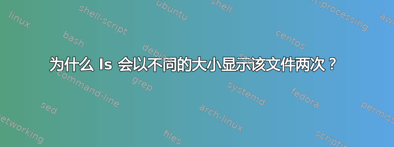 为什么 ls 会以不同的大小显示该文件两次？