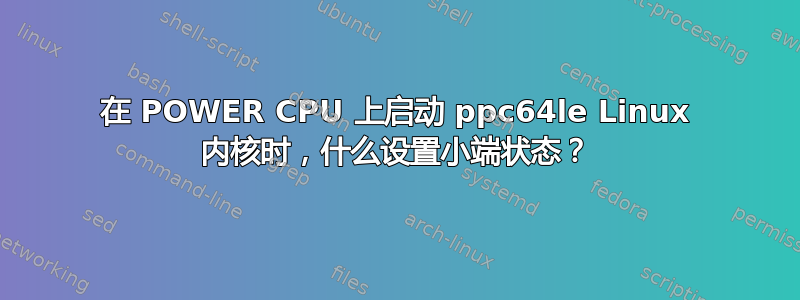 在 POWER CPU 上启动 ppc64le Linux 内核时，什么设置小端状态？