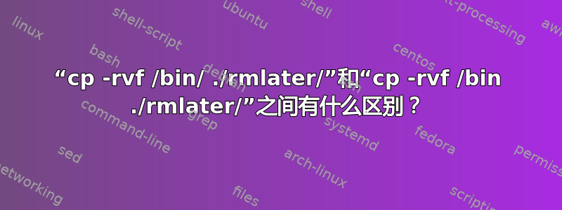 “cp -rvf /bin/ ./rmlater/”和“cp -rvf /bin ./rmlater/”之间有什么区别？