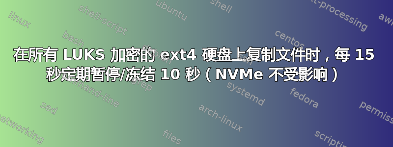 在所有 LUKS 加密的 ext4 硬盘上复制文件时，每 15 秒定期暂停/冻结 10 秒（NVMe 不受影响）