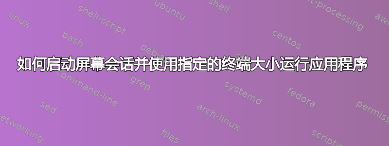 如何启动屏幕会话并使用指定的终端大小运行应用程序