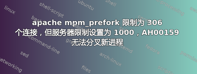 apache mpm_prefork 限制为 306 个连接，但服务器限制设置为 1000，AH00159 无法分叉新进程