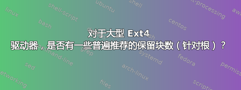 对于大型 Ext4 驱动器，是否有一些普遍推荐的保留块数（针对根）？