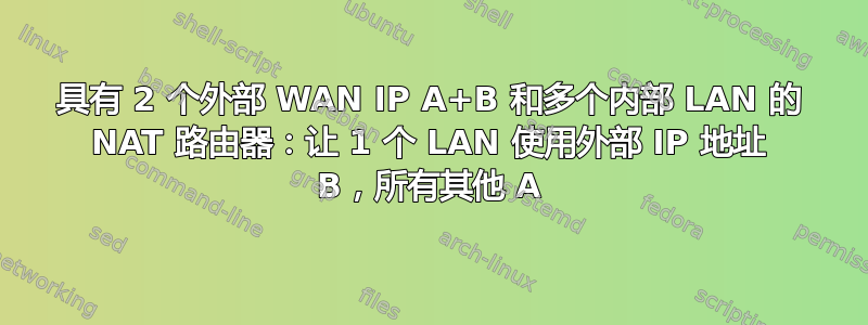 具有 2 个外部 WAN IP A+B 和多个内部 LAN 的 NAT 路由器：让 1 个 LAN 使用外部 IP 地址 B，所有其他 A