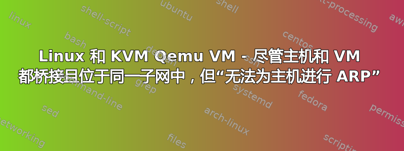 Linux 和 KVM Qemu VM - 尽管主机和 VM 都桥接且位于同一子网中，但“无法为主机进行 ARP”