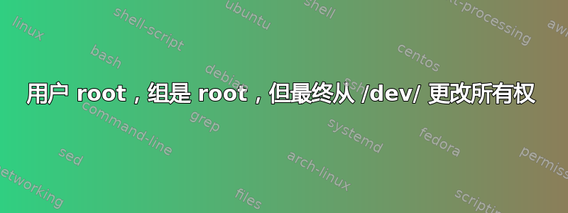 用户 root，组是 root，但最终从 /dev/ 更改所有权