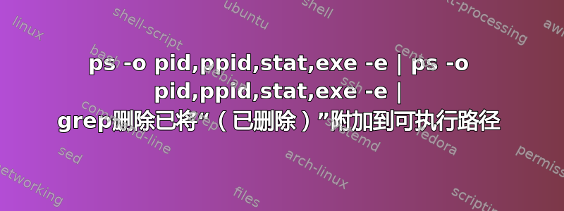 ps -o pid,ppid,stat,exe -e | ps -o pid,ppid,stat,exe -e | grep删除已将“（已删除）”附加到可执行路径