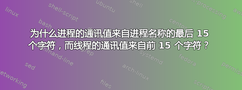 为什么进程的通讯值来自进程名称的最后 15 个字符，而线程的通讯值来自前 15 个字符？