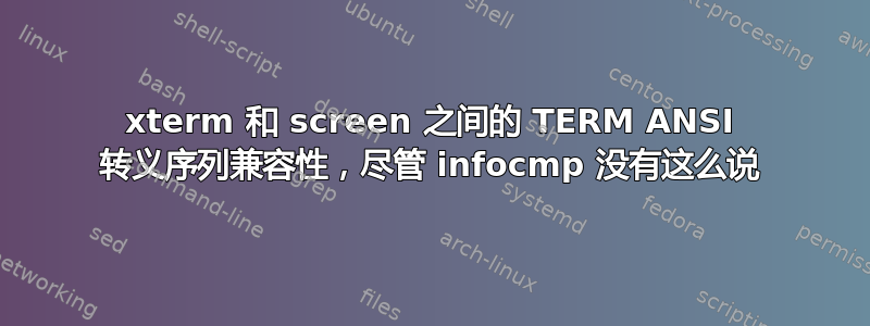 xterm 和 screen 之间的 TERM ANSI 转义序列兼容性，尽管 infocmp 没有这么说