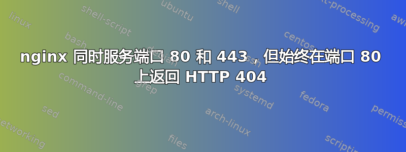 nginx 同时服务端口 80 和 443，但始终在端口 80 上返回 HTTP 404