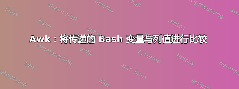 Awk：将传递的 Bash 变量与列值进行比较