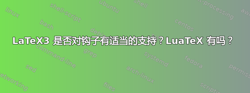 LaTeX3 是否对钩子有适当的支持？LuaTeX 有吗？