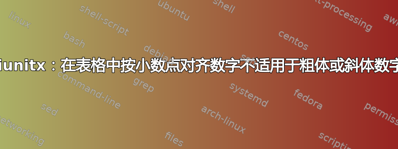 siunitx：在表格中按小数点对齐数字不适用于粗体或斜体数字