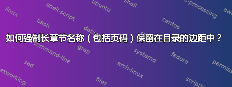 如何强制长章节名称（包括页码）保留在目录的边距中？