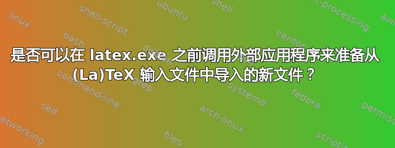 是否可以在 latex.exe 之前调用外部应用程序来准备从 (La)TeX 输入文件中导入的新文件？