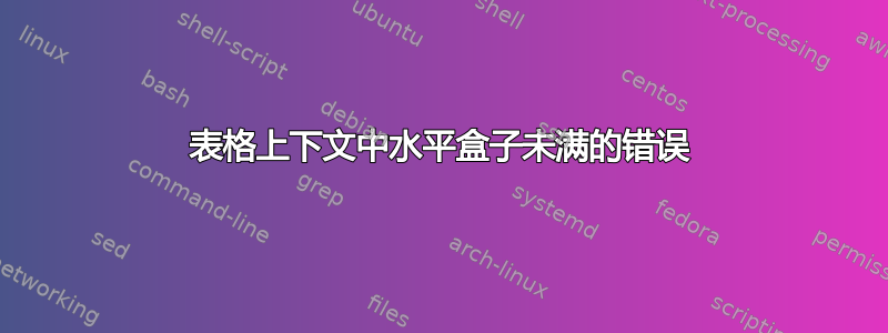 表格上下文中水平盒子未满的错误