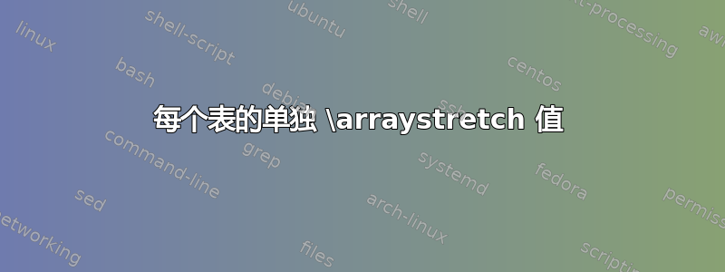 每个表的单独 \arraystretch 值