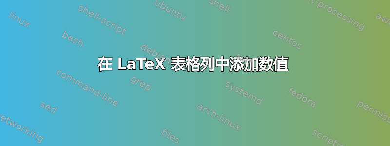 在 LaTeX 表格列中添加数值