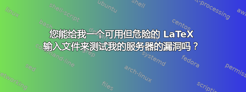 您能给我一个可用但危险的 LaTeX 输入文件来测试我的服务器的漏洞吗？