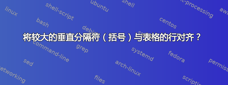 将较大的垂直分隔符（括号）与表格的行对齐？